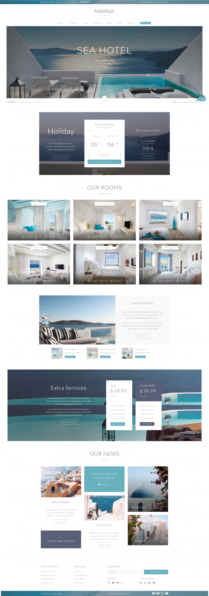 Mẫu web nhà hàng khách sạn Marina